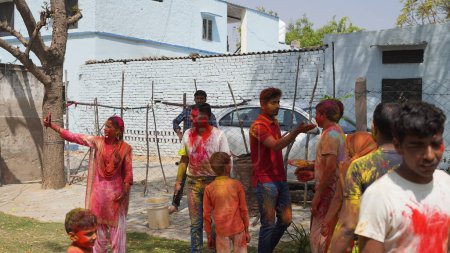 Photo for 05 February 2023 Jaipur, Rajasthan, India. Holi festival of color. Holi colorful festival of colored paints of powders and dust. - Royalty Free Image