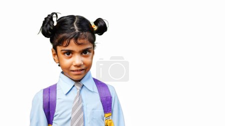 Retrato de una niña de la escuela india con uniforme escolar, sonriente, segura y feliz.