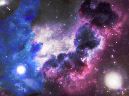Foto de Space nebula. panoramic view of the cosmos with constellations of stars. violet spectrum. white dwarfs - Imagen libre de derechos