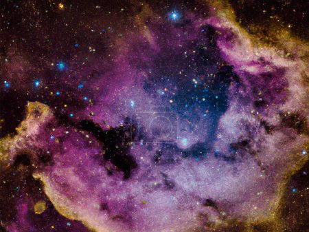 space nebula. panoramic view of the cosmos with constellations of stars. violet spectrum. Supernova and exoplanets visible. Astrophysics concept.