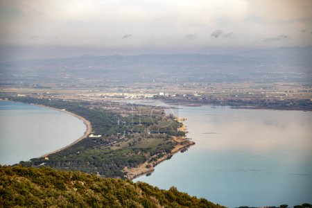 Photo for Landscape of Orbetello lagoon and the Tuscan archipelago as seen from the  Monastery of the Passionist Fathers.on Argentario mount in maremma tuscany,Italy - Royalty Free Image