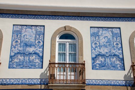 Photo for At Aveiro, Portugal, On 30-08-2023- beautiful facade of an historic building in Aveiro , decorated with azulejos tiles - Royalty Free Image