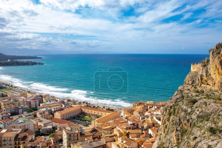 Photo for The rock of Cefalu ( La rocca di Cefalu) and the ruins of the old castle, Palermo province, Sicily, Italy - Royalty Free Image