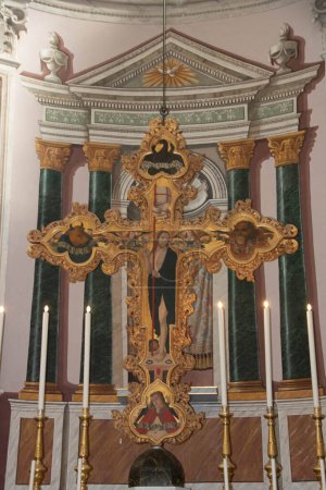 Photo for Wooden cross depicted on both sides by Pietro Ruzzolone in 1484  in the cathedral of Termini Imerese, Palermo privince, Sicily - Royalty Free Image