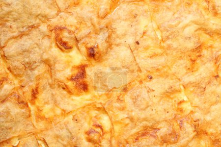 Photo for Top down, close up view of homemade, delicious traditional Bulgarian breakfast called Banitza. Macro food texture background - Royalty Free Image