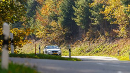 Foto de Alkmaar, Holanda Septentrional Países Bajos - 05 May 2022,, BMW Z4 Roadster Convertible en color blanco al aire libre en la carretera en el bosque - Imagen libre de derechos
