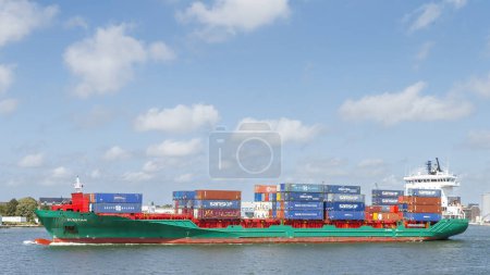 Photo for Container ship in port of rotterdam, netherlands - Royalty Free Image