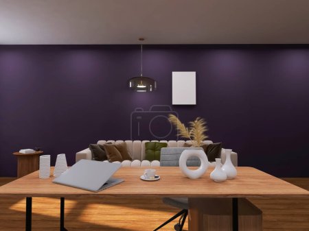 Photo for Office at home 3d render, 3d illustration - Royalty Free Image