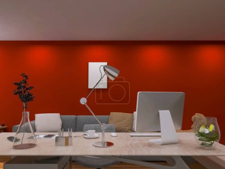 Photo for Office at home 3d render, 3d illustration - Royalty Free Image