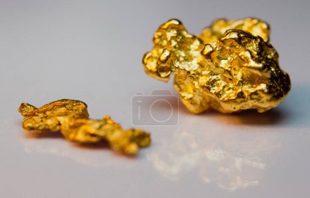 Foto de Primer plano de una pepita de oro sobre un fondo blanco - Imagen libre de derechos
