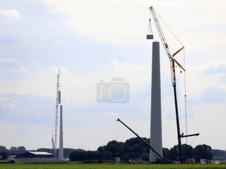 Photo for Construction of a windturbine, Flevoland, The Netherlands - Royalty Free Image