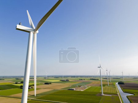 Photo for Aerial view of a windturbine in a windpark, Flevoland, Holland - Royalty Free Image