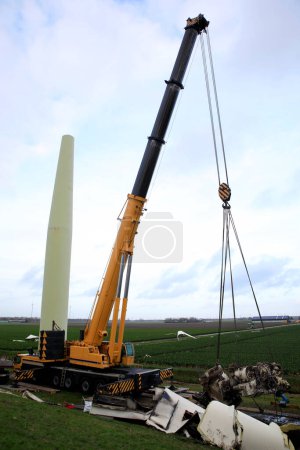 A blown off nacelle of a windturbine, Eemdijk, Flevoland, The Netherlands