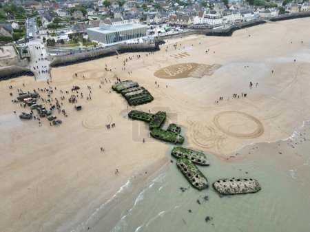 Aerial view of Mulberry harbour B at Arromanches-les-Bains, France