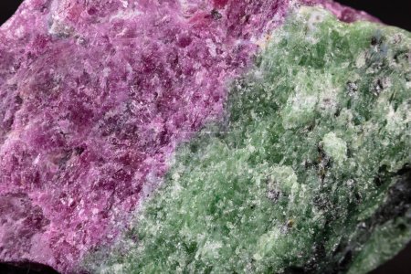 Photo for Closeup Ruby Zoisite (Anyolite), mined in Tanzania. Red Ruby, Green Zoisite, and black parasite visible. - Royalty Free Image