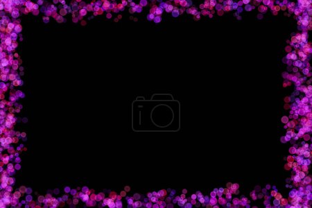 Photo for Bokeh lights effect on Pink, Purple, Orange, Red color, Black Background, Frame, Abstract Blur, Glitter, Defocused, Seamless polka dot pattern , Creative, Illustration design - Royalty Free Image
