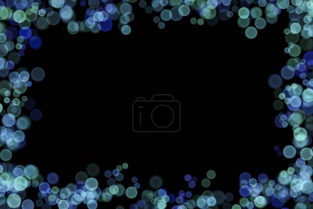 Photo for Bokeh lights effect on Green, Blue color, Black Background, Frame, Space, Abstract Blur, Glitter, Defocused, Seamless polka dot pattern , Creative, Illustration design - Royalty Free Image