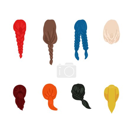 Foto de Concepto de peinado de las mujeres. Colección con pelucas naturales y hermosos peinados. Ilustración vista posterior - Imagen libre de derechos