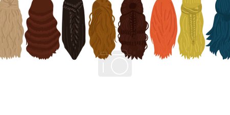 Foto de Concepto de peinado de las mujeres. Banner web con pelucas naturales y hermosos peinados y espacio vacío. Ilustración vista posterior - Imagen libre de derechos