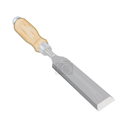 Illustration for Chisel isolated on white background. Hand tool for carpenter. Woodworking chisel tool. Carpentry cutter or gouge instrument icon. Wood carving chisel equipment with wooden handle. Stock vector illustration - Royalty Free Image