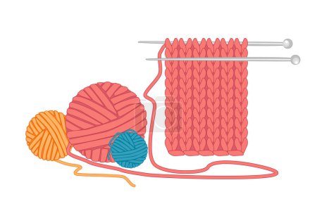 Knitwear, ball of yarn and needles isolated on white background. Symbol of hobby, needlework, homework. Tools for knitwork, andicraft, crocheting, hand-knitting. Stock vector illustration