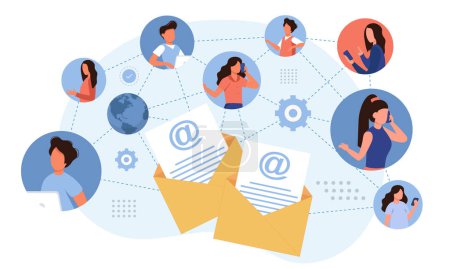 Illustration for Business email marketing content. Social network communication. Vector illustration for web banner, infographics, mobile. people connection. - Royalty Free Image