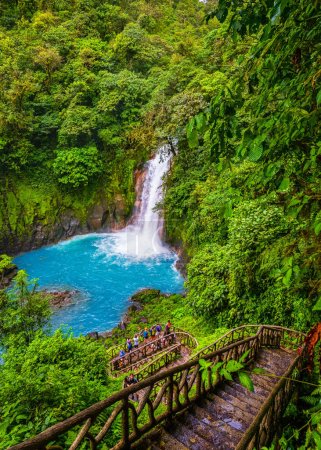 Rio Celeste Waterfall and pond in Tenorio Volcano National Park, Alajuela Province, Costa Rica.