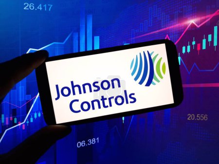 Photo for Konskie, Poland - January 21, 2024: Johnson Controls company logo displayed on mobile phone screen - Royalty Free Image