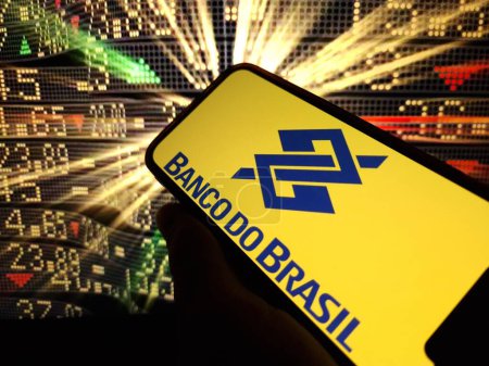 Photo for Konskie, Poland - January 24, 2024: Banco do Brasil company logo displayed on mobile phone screen - Royalty Free Image