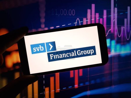 Photo for Konskie, Poland - January 24, 2024: SVB Financial Group company logo displayed on mobile phone screen - Royalty Free Image