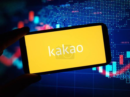 Photo for Konskie, Poland - January 24, 2024: Kakao company logo displayed on mobile phone screen - Royalty Free Image