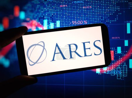 Photo for Konskie, Poland - January 25, 2024: Ares Management company logo displayed on mobile phone screen - Royalty Free Image