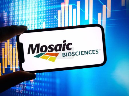 Photo for Konskie, Poland - January 27, 2024: Mosaic Biosciences company logo displayed on mobile phone screen - Royalty Free Image