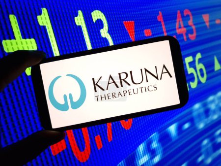 Photo for Konskie, Poland - February 24, 2024: Karuna Therapeutics company logo displayed on mobile phone - Royalty Free Image