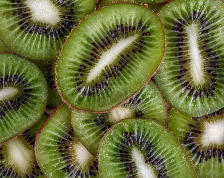 kiwi fruit cut into slices. Top view.