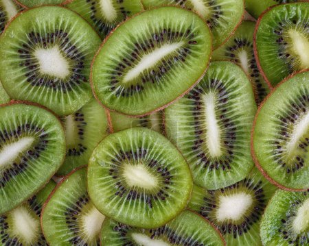 kiwi fruits cut into slices. Top view.