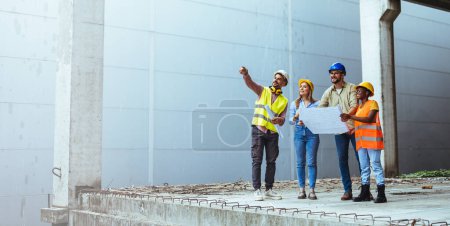 Photo for Diverse team of experts planning on the construction site. Real estate project with civil engineers and architects - Royalty Free Image