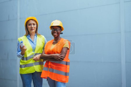 Téléchargez les photos : Portrait de femmes ingénieurs portant des casques de sécurité - en image libre de droit