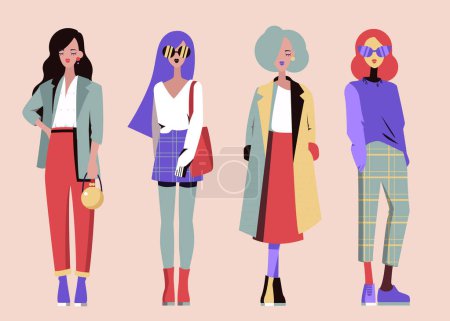 Ilustración de Chica y mujer de moda. Ilustración vectorial en paleta de colores limitada en un estilo minimalista - Imagen libre de derechos