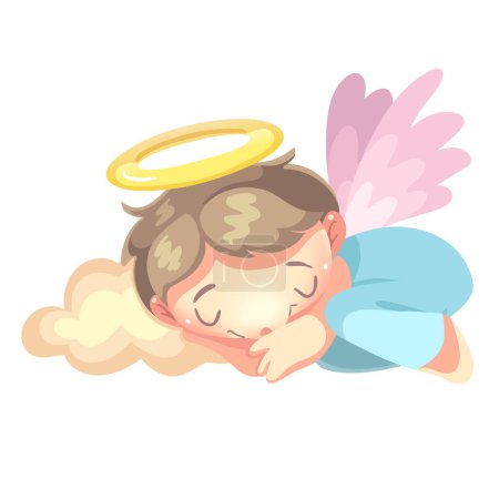 Téléchargez les illustrations : Le petit ange dort sur un nuage. Illustration vectorielle - en licence libre de droit