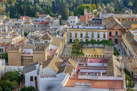 Photo for Square Patio de Banderas connects the Alcazar with the cathedral and Santa Cruz district. Top view. Sevilla, Spain - January 07, 2024. - Royalty Free Image