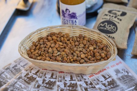 Photo for Tiger nuts. Tasty chufa nuts in a basket. Healthy superfood, scientific name Cyperus esculentus. Valencia, Spain - March 17, 2024. - Royalty Free Image