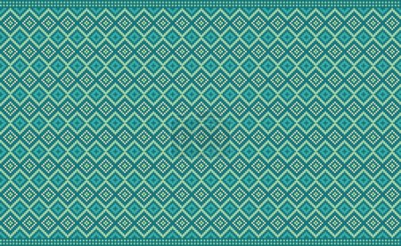 Illustration for Pixel ethnic pattern, Vector embroidery geometric background, Geometric element template style, Blue pattern ornamental native, Design for textile, fabric, ceramic, print, sweater - Royalty Free Image