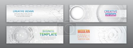 Set banner templates for websites. Abstract social media cover design. Horizontal header web background. High tech design with technological elements. Science and digital technology concept. Poster 621459958