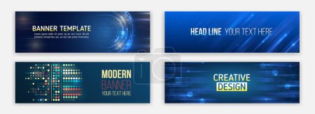 Abstract horizontal promotion media cover design. Big data futuristic web background. Visualization of data arrays, databases. Information flow, sorting. Set of Hi-tech banner templates for websites. Poster 621459994