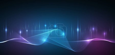 High-tech communication design for presentation or banner. Abstract design consisting of particles of dots and lines on a blue background. Technology futuristic concept.