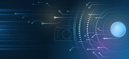 Illustration for Hi-tech computer digital technology concept. Wide Blue background with various technological elements. Abstract circle technology communication, vector illustration. - Royalty Free Image