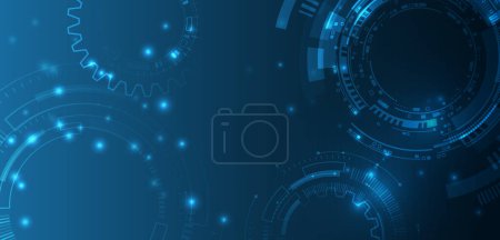 Illustration for Modern science technology background. Futuristic web banner template. Internet security, protection. Digital internet communication on blue background. Engineering vector illustration. - Royalty Free Image