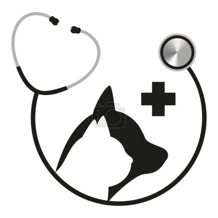 Photo for Illustration of the logo of a veterinary clinic.Silhouette of a dog and a cat in a stethoscope on a white background. - Royalty Free Image