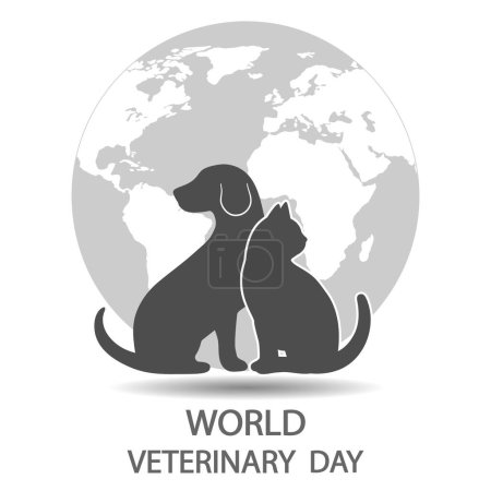 Photo for Illustration of a logo of a veterinary clinic. Pets on the background of the globe with a shadow - Royalty Free Image
